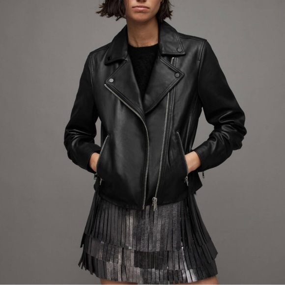 ALL SAINTS Leather Slim Biker Jacket - Picture 2 of 7